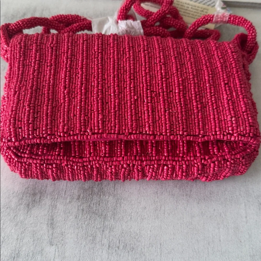 MADE IN INDIA Raspberry Sparkle Beaded Chain Strap Shoulder Bag